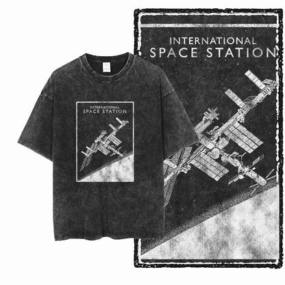 Astronaut Acid Wash Tee – Space Graphic Oversized Streetwear
