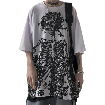 Men’s Gothic Skull Tee – Oversized Y2K Streetwear Short Sleeve