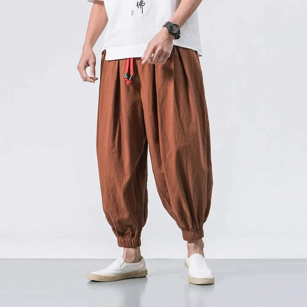 Men’s Oversized Cotton-Linen Harem Pants – Loose Trendy Jogger Trousers