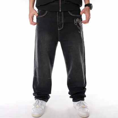 Men’s Y2K Embroidered Baggy Jeans – Oversized Hip Hop Punk Denim