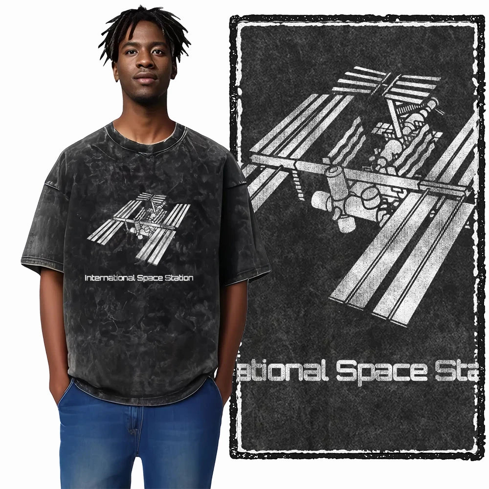 Astronaut Acid Wash Tee – Space Graphic Oversized Streetwear