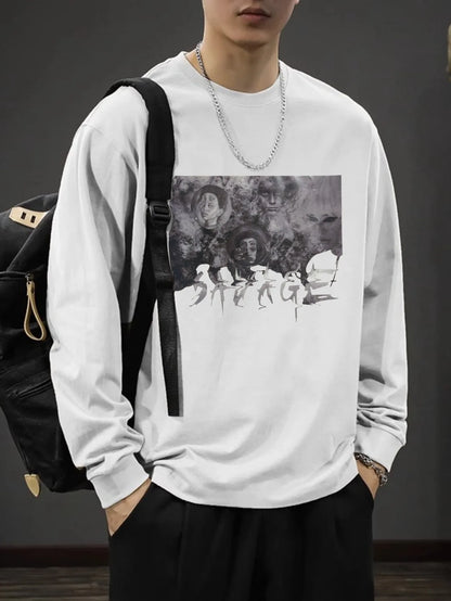 Men’s Oversized Dark Tee – Cross of Thorns Long Sleeve Y2K Streetwear