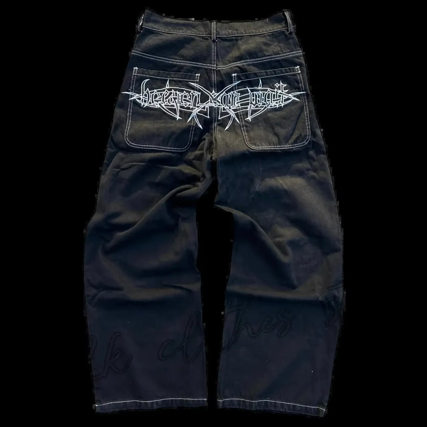 Men’s Y2K Skull Embroidered Baggy Jeans – Retro Hip-Hop Wide-Leg Denim Pants