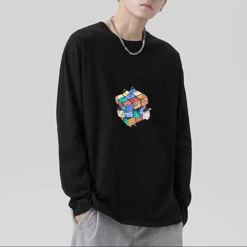 Men’s Oversized Dark Tee – Cross of Thorns Long Sleeve Y2K Streetwear