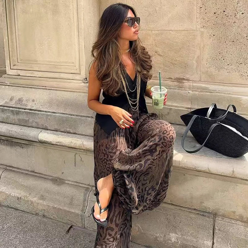 Women’s Animal Print Wide Pants – Vintage Baggy Lantern Trousers