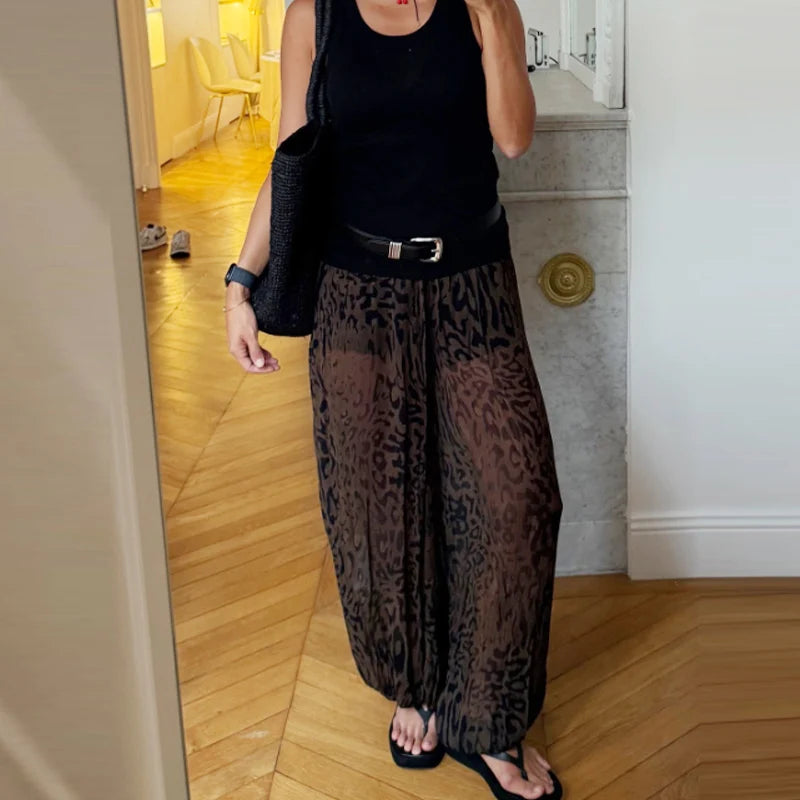 Women’s Animal Print Wide Pants – Vintage Baggy Lantern Trousers