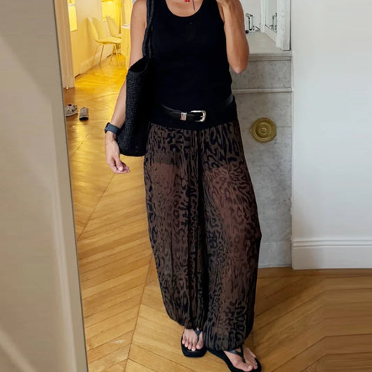 Women’s Animal Print Wide Pants – Vintage Baggy Lantern Trousers