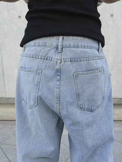 Men’s Baggy Straight-Leg Jeans – Y2K Oversized Casual Wide-Leg Denim Pants