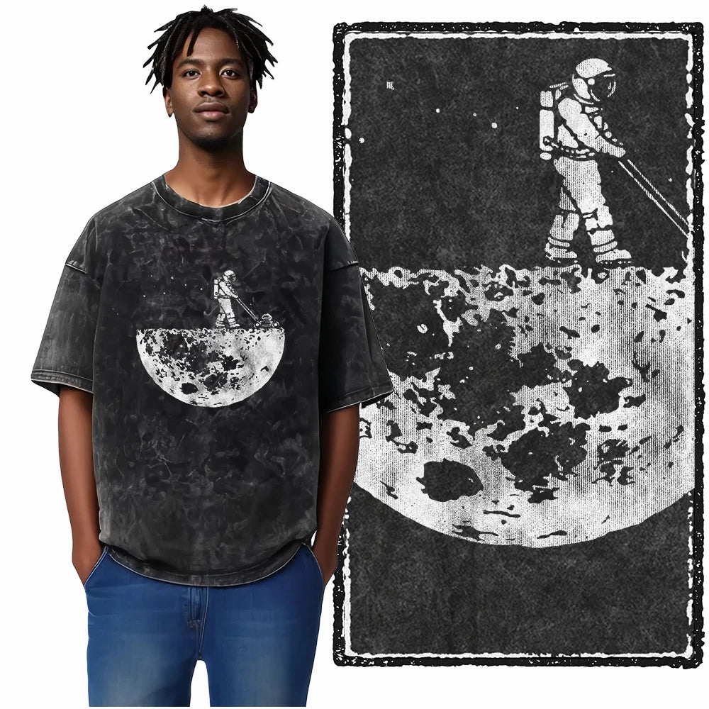 Astronaut Acid Wash Tee – Space Graphic Oversized Streetwear
