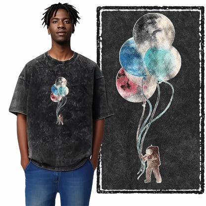 Astronaut Acid Wash Tee – Space Graphic Oversized Streetwear