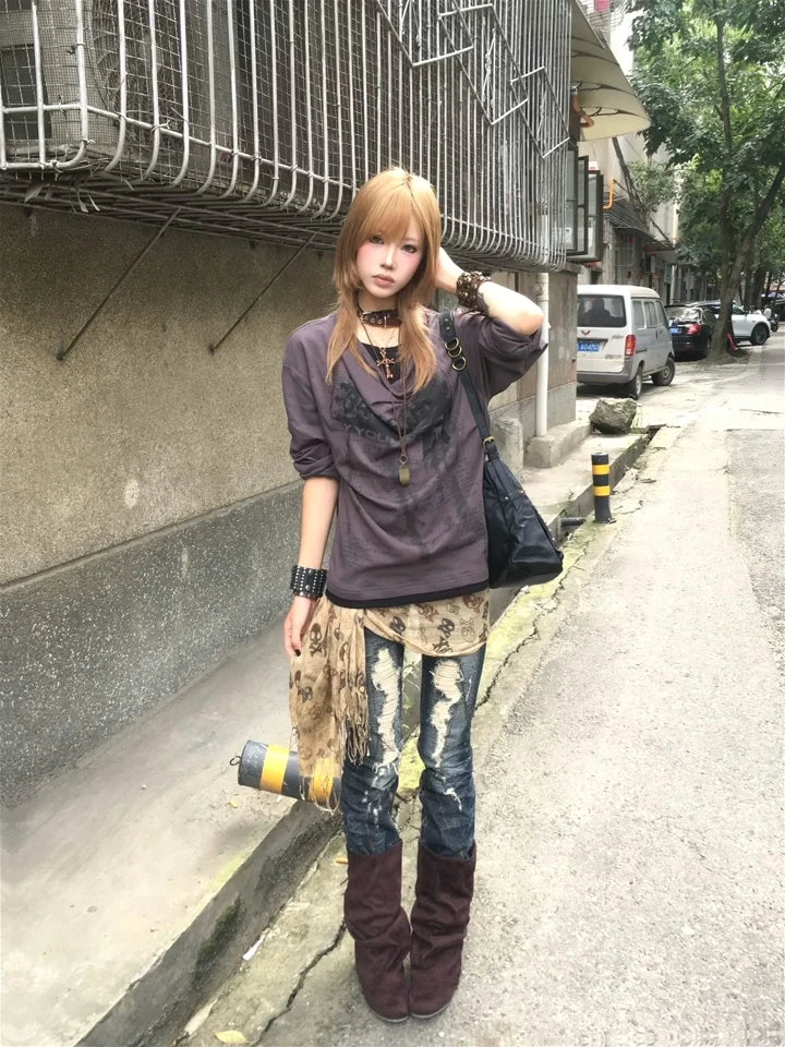 Grunge Y2K Fake Two-Piece Long Sleeve Top