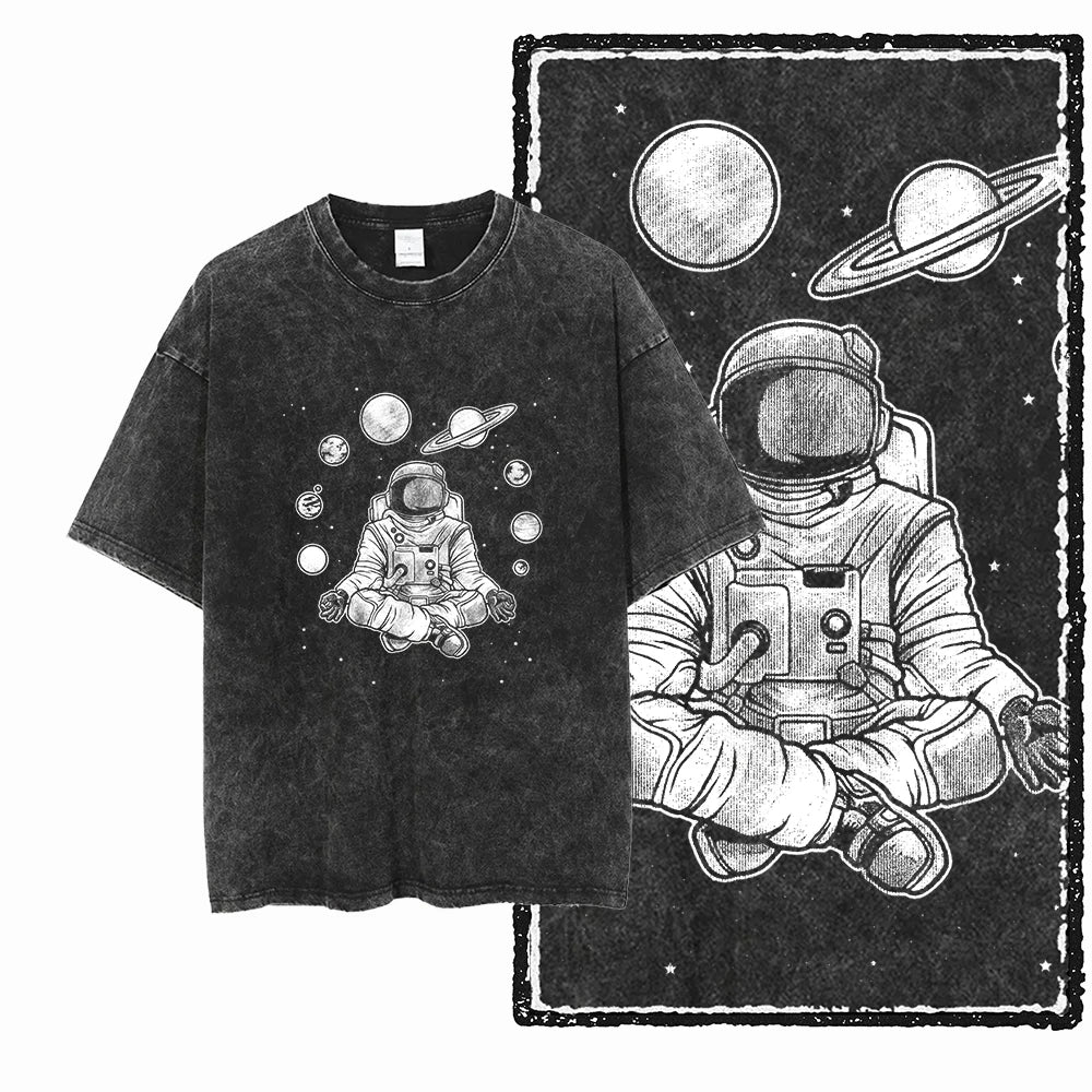 Astronaut Acid Wash Tee – Space Graphic Oversized Streetwear