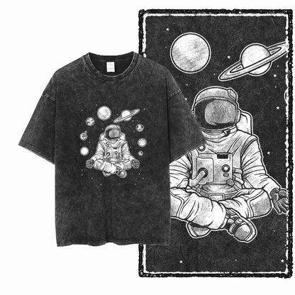 Astronaut Acid Wash Tee – Space Graphic Oversized Streetwear