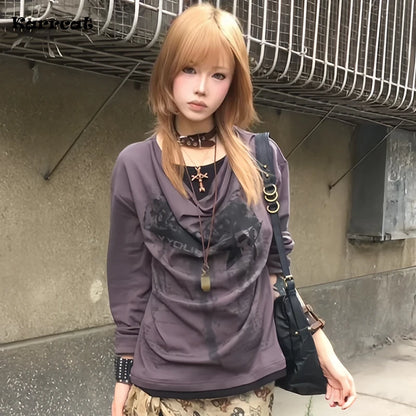 Grunge Y2K Fake Two-Piece Long Sleeve Top