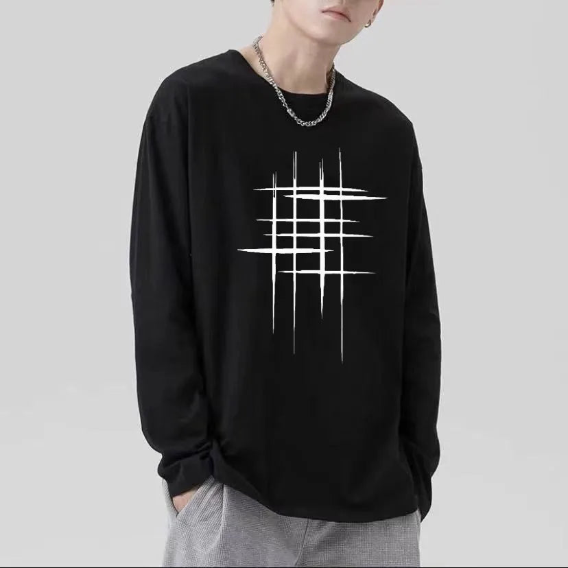 Men’s Oversized Dark Tee – Cross of Thorns Long Sleeve Y2K Streetwear