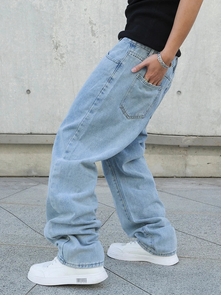 Men’s Baggy Straight-Leg Jeans – Y2K Oversized Casual Wide-Leg Denim Pants