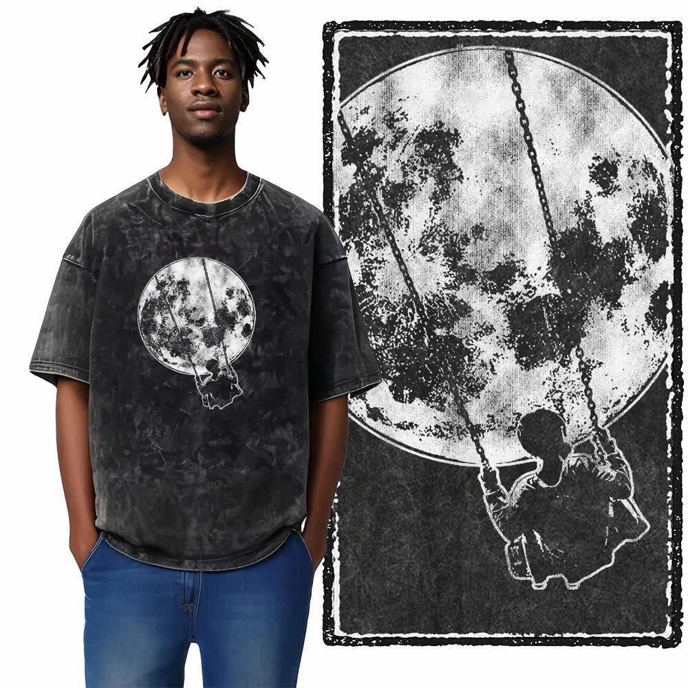 Astronaut Acid Wash Tee – Space Graphic Oversized Streetwear