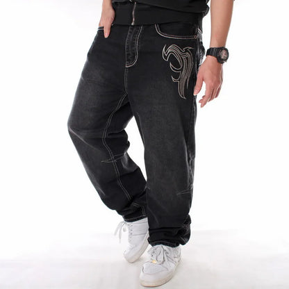 Men’s Y2K Embroidered Baggy Jeans – Oversized Hip Hop Punk Denim