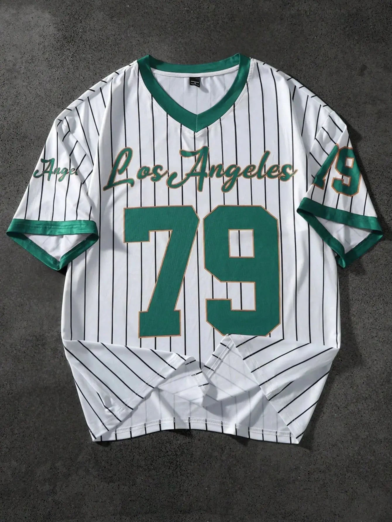 Men’s V-Neck Sports Tee – Retro Baseball Print Short Sleeve