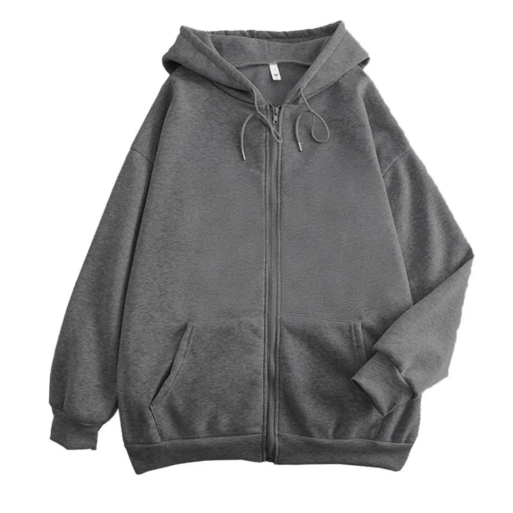 High Street Zip-Up Hoodie – Solid Color Loose Y2K Jacket