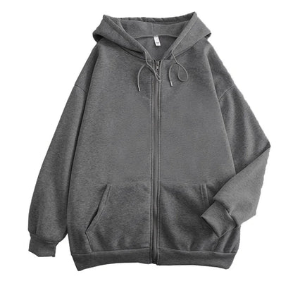 High Street Zip-Up Hoodie – Solid Color Loose Y2K Jacket
