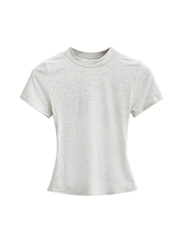 Casual Slim-Fit Short Sleeve T-Shirt – Solid Top for Women