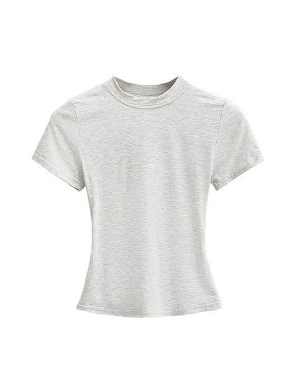 Casual Slim-Fit Short Sleeve T-Shirt – Solid Top for Women