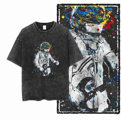 Astronaut Acid Wash Tee – Space Graphic Oversized Streetwear