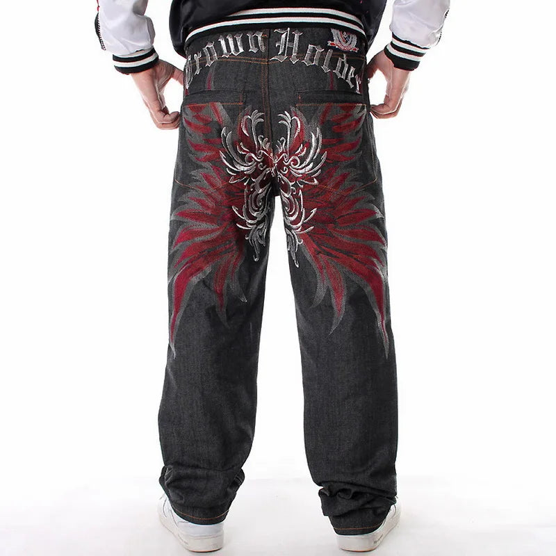 Men’s Y2K Embroidered Baggy Jeans – Oversized Hip Hop Punk Denim