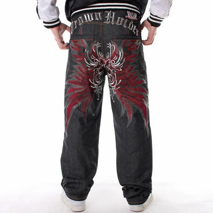 Men’s Y2K Embroidered Baggy Jeans – Oversized Hip Hop Punk Denim