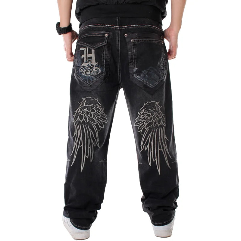 Men’s Y2K Embroidered Baggy Jeans – Oversized Hip Hop Punk Denim