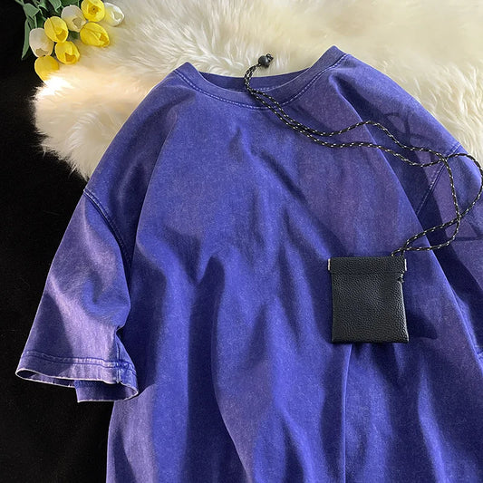 Men’s Oversized Acid Wash Tee – Vintage Y2K Loose Streetwear T-Shirt