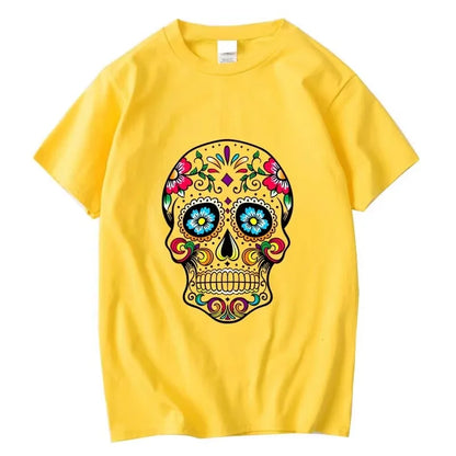 Men’s 100% Cotton Skull Tee – Loose Fit Street Style Short Sleeve