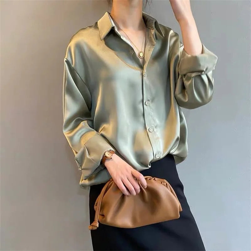 Women’s Casual Long Sleeve Blouse – Spring & Autumn Turn-Down Collar Top