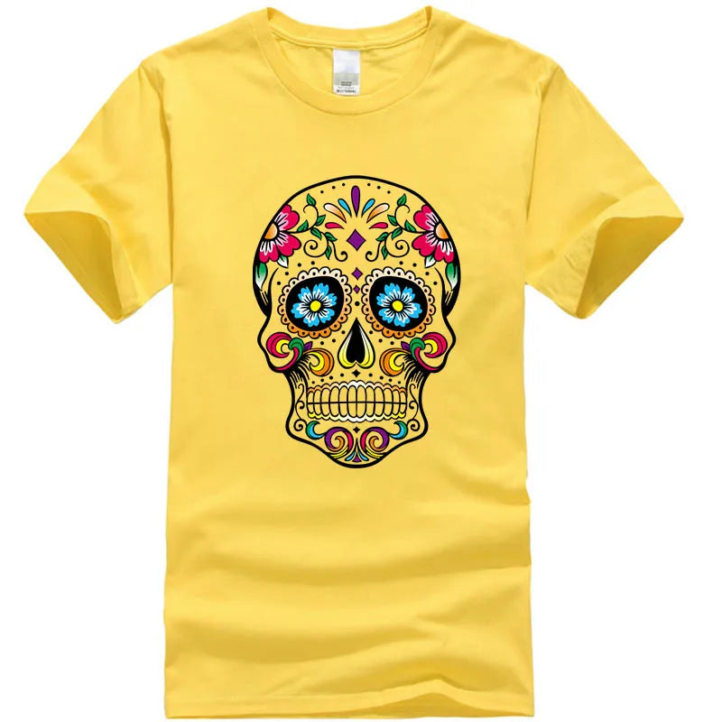 Men’s 100% Cotton Skull Tee – Loose Fit Street Style Short Sleeve