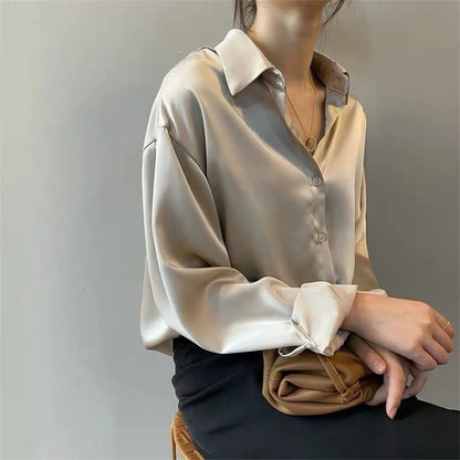 Women’s Casual Long Sleeve Blouse – Spring & Autumn Turn-Down Collar Top