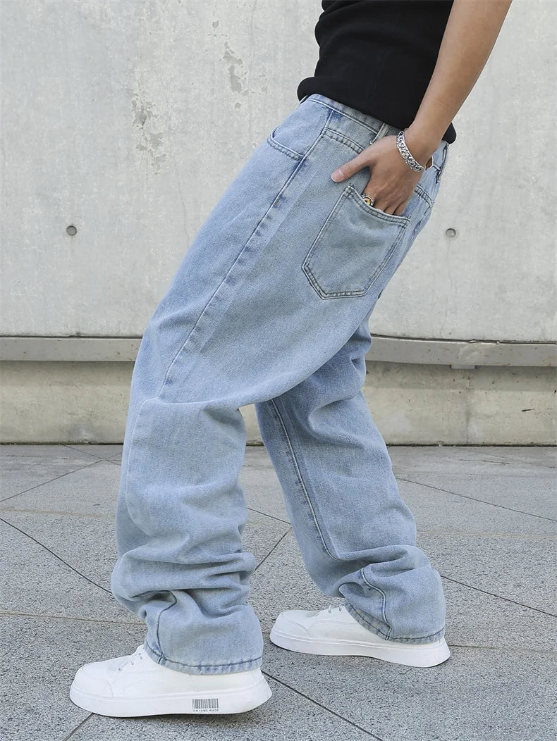 Men’s Baggy Straight-Leg Jeans – Y2K Oversized Casual Wide-Leg Denim Pants