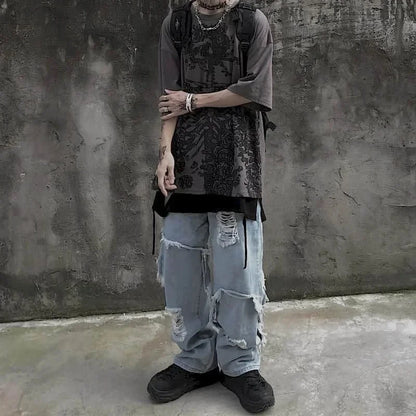 Men’s Gothic Skull Tee – Oversized Y2K Streetwear Short Sleeve