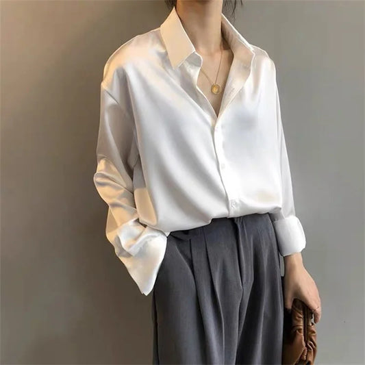 Women’s Casual Long Sleeve Blouse – Spring & Autumn Turn-Down Collar Top