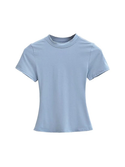 Casual Slim-Fit Short Sleeve T-Shirt – Solid Top for Women