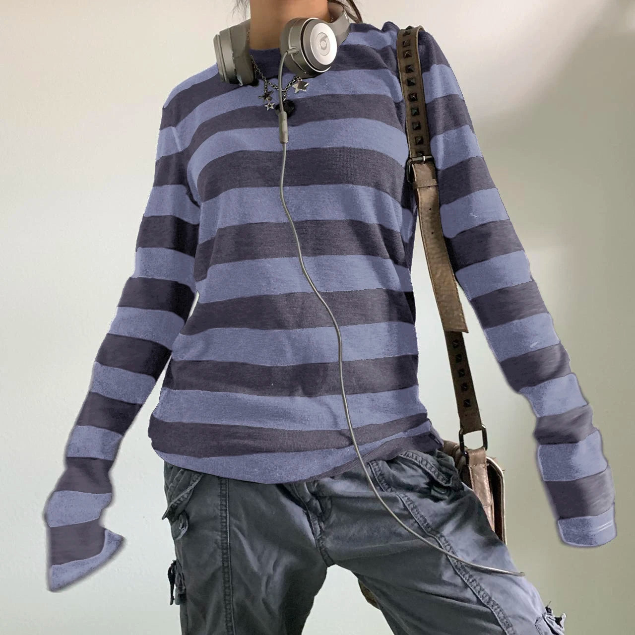 Fairy Grunge Y2K Striped Knit Long Sleeve Top