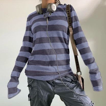 Fairy Grunge Y2K Striped Knit Long Sleeve Top