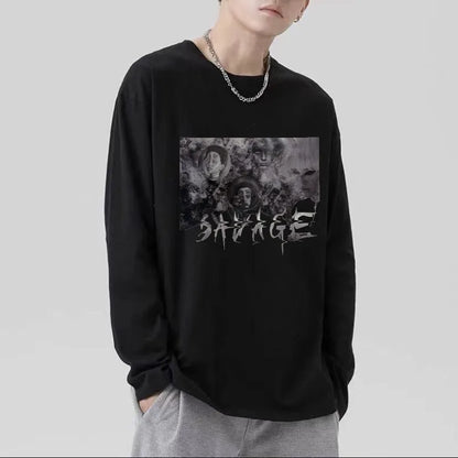Men’s Oversized Dark Tee – Cross of Thorns Long Sleeve Y2K Streetwear