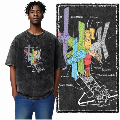 Astronaut Acid Wash Tee – Space Graphic Oversized Streetwear