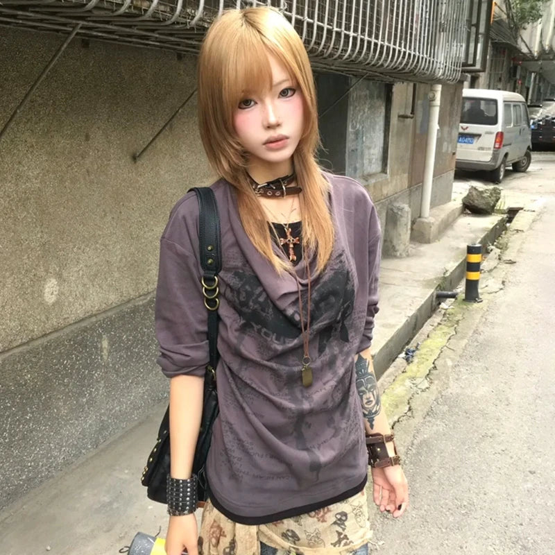 Grunge Y2K Fake Two-Piece Long Sleeve Top