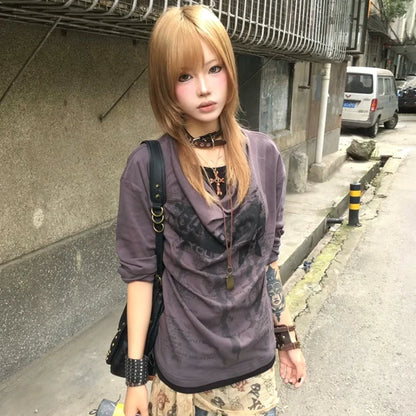 Grunge Y2K Fake Two-Piece Long Sleeve Top