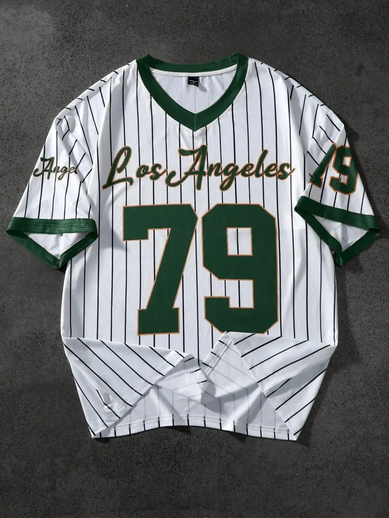 Men’s V-Neck Sports Tee – Retro Baseball Print Short Sleeve