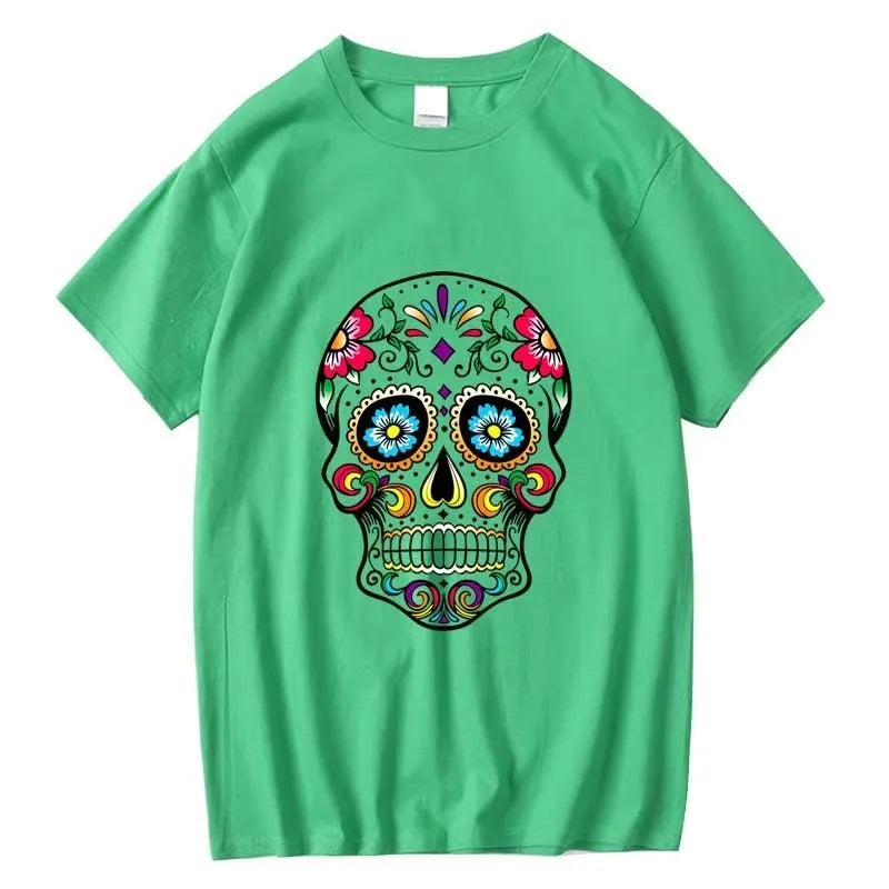 Men’s 100% Cotton Skull Tee – Loose Fit Street Style Short Sleeve