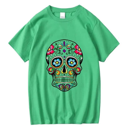 Men’s 100% Cotton Skull Tee – Loose Fit Street Style Short Sleeve