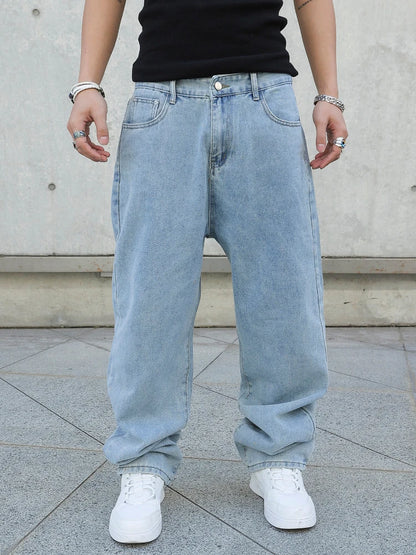 Men’s Baggy Straight-Leg Jeans – Y2K Oversized Casual Wide-Leg Denim Pants